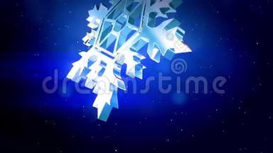 美丽的3d雪花落在蓝色背景上。 用作圣诞节、新年贺卡或冬季环境的动画